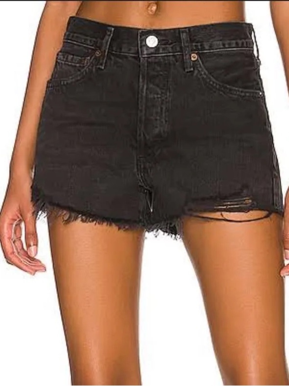 Agolde Parker Cut Off Black Denim Jean Shorts 28 W & 2”L High Waist 100% Cotton